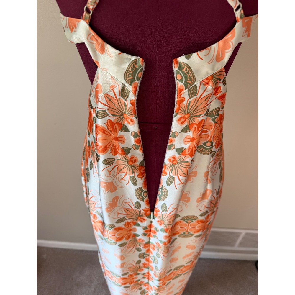 House of Harlow Midi Dress Floral Cutout Satin Slip Sleeveless Orange Size Small - Picture 8 of 10